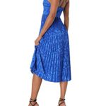 Lulus Chic Sensibility Cobalt Blue Satin Jacquard Pleated Midi cocktail Dress Photo 4