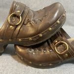 Lower East Side  9.5 Vintage 90s Y2K brown Leather Slip On Chunky Platform Mules Photo 10