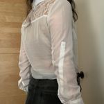 Candie's White tie front bow collared button down lace back shirt Photo 3