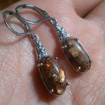 Matrix Fire Opal Solitaire Lever Back Platinum Over Copper Earrings Photo 10