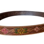 Vintage Brown Floral Embossed Leather Belt size 38 XL Photo 4
