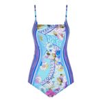 Gottex Samosir Square Neck Floral Blue 6 One Piece Tummy Control Swimsuit Photo 2