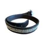 Vintage Italian Leather Belt Rhinestone Black Size XS Silver Buckle Boho Western Photo 2