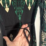 Hale Bob  Black Jewel Green Long Sleeve Dress 100% Silk Rhinestone Boho Artsy Photo 7