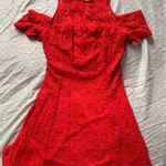 Material Girl NWOT  Red Floral Cute Cut Out Cold Shoulder Flirty Lace Dress Medium Photo 0