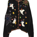 Tiara International Tiara Vintage Women’s Size XL Black Orange Candy Corn Ghosts Halloween Sweater Photo 0