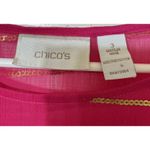 Chico's Blouse Pink Sheer Gold Sparkle Peplum Hem Top Size 3 Photo 2