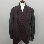 BLANK NYC Moto Jacket Mixed Media Faux Vegan Leather Zipper Stretch Knit Brown Photo 0