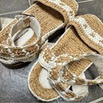 Free People  FP Roma Raffia Slip On Ankle Strap Platform Sandals Tan White 8 Photo 12