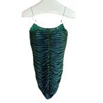 Oh Polly  Lunar Green Blue Striped Print Cowl Ruched Bodycon Mini Dress Photo 5