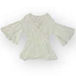 Entro  Women’s Top Light Sage Green Boho Blouse with Crochet Eyelet Lace Trim M Photo 3