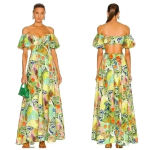 STAUD Coliseum Off-The-Shoulder Linen Tropical Print Dress Size 8 Photo 6