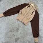 LIT Activewear Rebounce Corset Jacket Hoodie Full Zip in Brown Tan Size S Photo 5