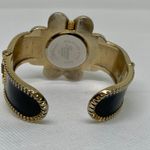 Ladies Geneva Platinum Flower Shaped Black gold Tone Cuff Bracelet 7” running Photo 3