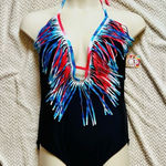 OP Rich Black, Red, White, & Blue One Piece Swimsuit Photo 0