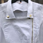 Guess  LOS ANGELES White Linen Crop Moto Zippered Jacket L Photo 2