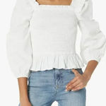 The Drop White Bohemian Cottagecore Ribbed Puffy Sleeve Top Size Medium Photo 0