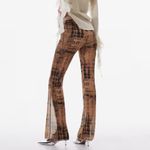 Mango Printed Semi Sheer Side Tie Flare Trousers Brown (large) abstract art deco Photo 7