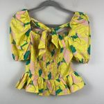Milk & Honey Top Women's XS Blouse Yellow Floral Sweetheart Corset Puff Sleeve Photo 1