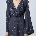 Topshop Navy Blue and Cream Floral Ruffle Long Sleeve Romper 6 Photo 0