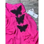 NY & Company Pink‎ Ruffle Sleeveless High Neck Blouse Black Butterflies L Petite Pink Size undefined Photo 3