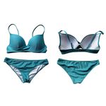 Shade & Shore 2pc Bikini Set Teal Blue Size 36C Medium Push up Twist Low Mid Photo 6