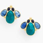 Talbots Cluster Bead Stud Earrings Dark Teal Multi & Gold NWT Photo 0