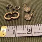 3 pair of earrings gold/white hearts white hoops gold/white hoops gently used Gold Photo 4