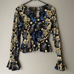 Forever 21  sz M black yellow bell sleeve‎ boho blouse Photo 5