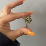 Nina Ricci NR Enamel Rhinestone Palm Tree Color Brooch Pin Signed Vintage Green Photo 0