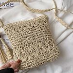 Tassel And Bead Straw Bag Tan Photo 0