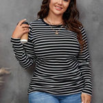 SheIn Women’s Curve 4XL Round Neck Striped Longsleeve Tee Shirt Black/White EUC Photo 0
