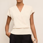 MM.LaFleur Antonia Draped Front Short Sleeve Top Eco Soft Weave Ivory Sz Small Photo 0