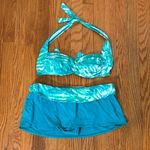 La Blanca  Bikini Set Sweatheart Halter Top Skirt Bottom blue green size 10 Photo 0