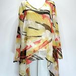 Chico's Chico’s Travelers Collection Earth Tone Sheer Asymmetric Hem Flowy Pullover 2/L Photo 1