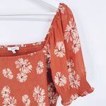 Madewell Orange White Floral Georgette Lucie Puff-Sleeve Smocked Bodice Top XL Photo 5