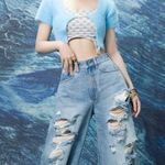 ZARA Blue fuzzy cropped bolero with rhinestone logo, fluffy and cute Size S Photo 4