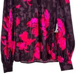 Nine West  Brown Hot Pink Print Blouse size Medium High Neck Long Sleeves NWT Photo 4