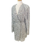 ROTATE BIRGER CHRISTENSEN Samantha Sequined Stretch Mini Wrap Dress Silver 4 Photo 3