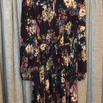 Xhilaration Xhiliration Wine Floral Print Long Sleeve Scoop Neck Ruffle Front Dress Medium Photo 2