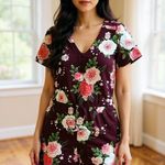 LuLaRoe New S Floral Burgundy/Pink Comfortable Romper Women V-Neck Short Sleeves Photo 0