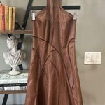 RTA Asymmetrical Leather Halter Midi Dress BROWN Womens Size Small Photo 4