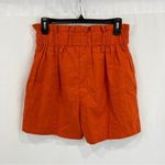 Burnt Orange Paper Bag High Waisted Cotton Linen Blend Shorts Size M Photo 2