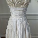 Vintage 50s Emma Domb San Francisco Midi Tea Length Formal Dress Gown Ivory Sequ White Photo 4