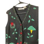 Vintage OHI Christmas Sweater Vest beaded Embroidery Size Small Black Photo 5