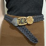 Vintage BAER SF Hammered Mixed Metal Boho Bohemian Woven Braided Belt One Size Black Photo 1