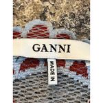 Ganni  Size US 8/10 The Ruched Lace Blouse Burnt Red and White Floral Semi Sheer Photo 5