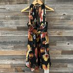 Anthropologie  Anna Sui Nagia Iris Black Silk Floral Metallic Halter Dress Size 0 Photo 5