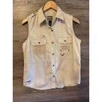 Ralph Lauren Vintage Lauren Vest Womens Medium Safari Utility Khaki Crochet Photo 5
