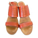 Tory Burch Womens Orange Gold Leather Wooden Wedge Sandals Size 9 Boho TN Vols Photo 2